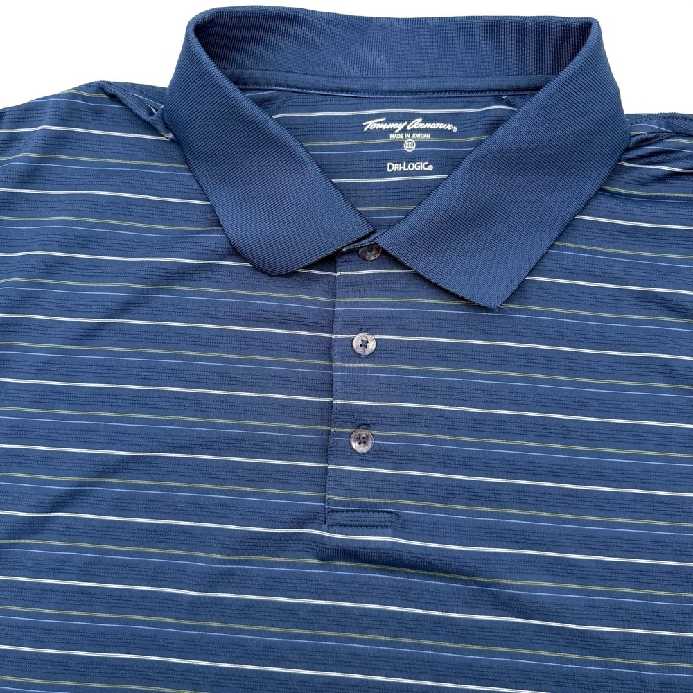 Tommy Armour Polo Shirt Men XXL Blue Striped Dri-Logic Golf Short Sleeve